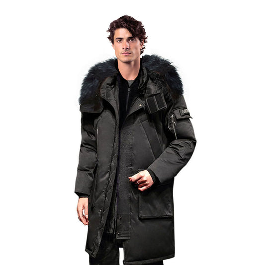 Black Winter Fur Hooded Down Jacket