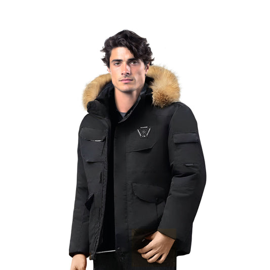 Black Winter Fur Hooded Down Jacket