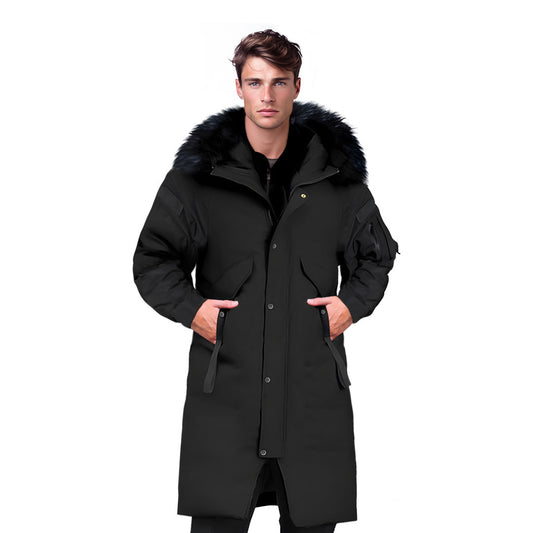 Black Winter Fur Hooded Thick Overcoat Jacket