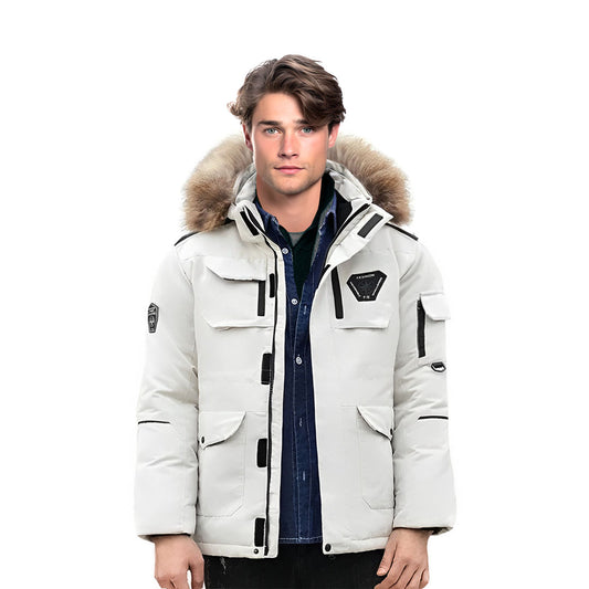 White Winter Fur Hooded Down Jacket