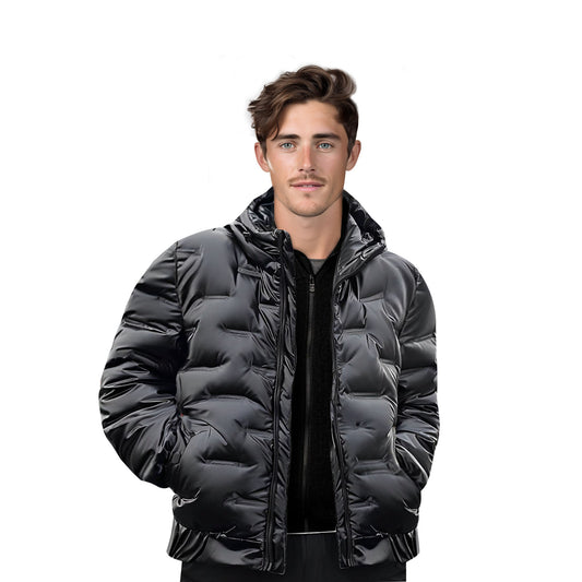 Black Winter Hooded Glossy Down Jacket