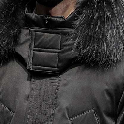 Black Winter Fur Hooded Down Jacket