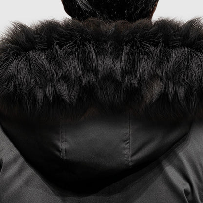 Black Winter Fur Hooded Down Jacket